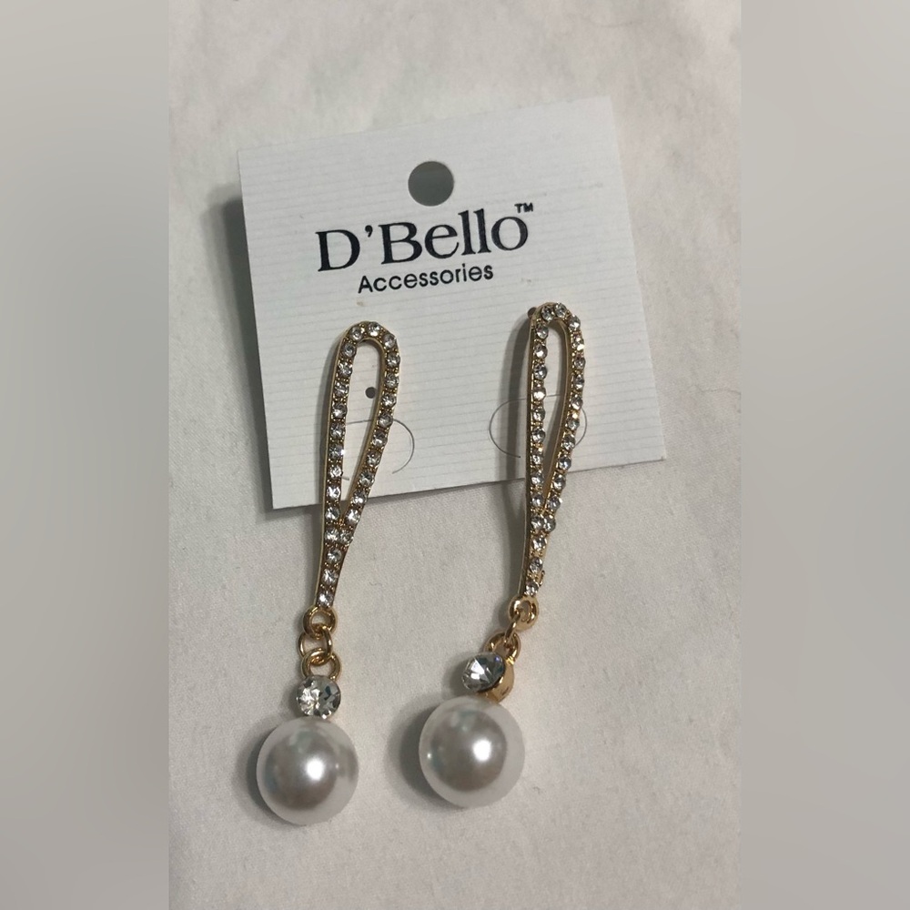 D Bello Earring  pearl gold crystal water drop level back.